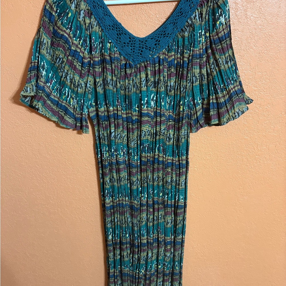 Vintage Naqui Elegant Teal and Purple Maxi Dress